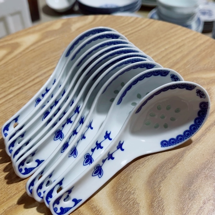 青花玲珑小勺子10个小花