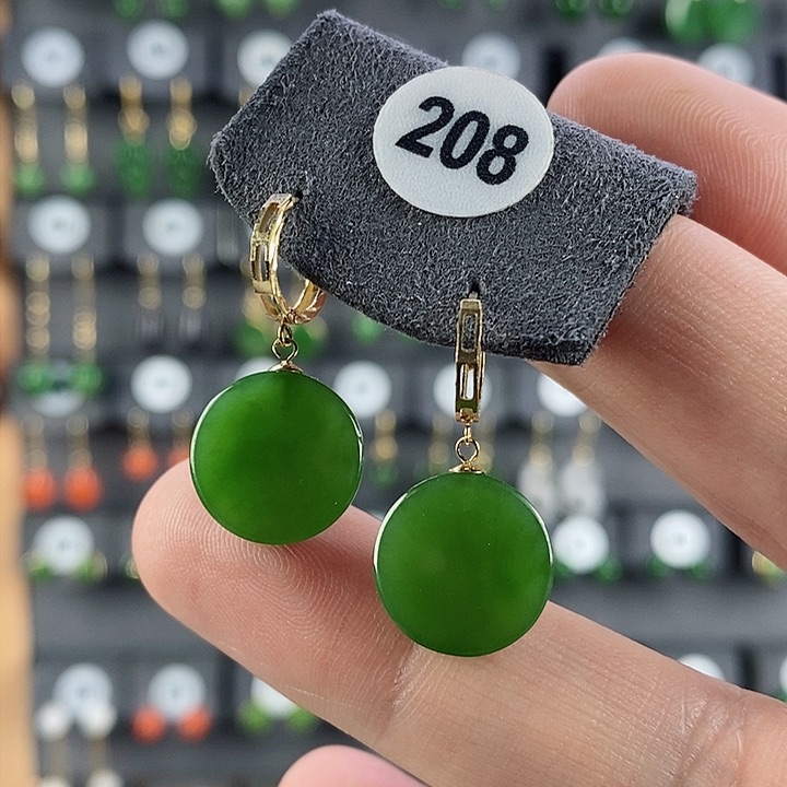 和田玉耳饰18K金镶嵌