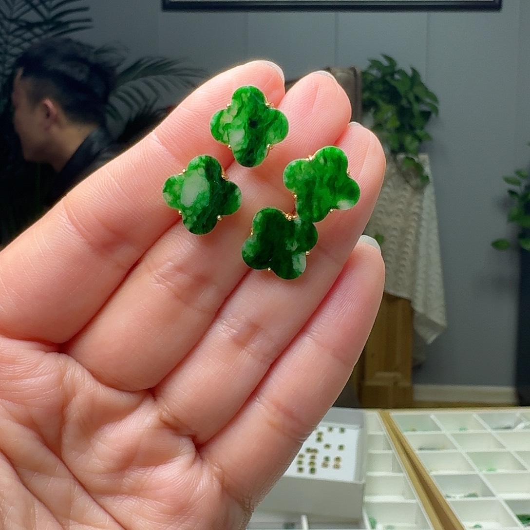 翡翠银S925镶嵌耳饰多样性发货其一