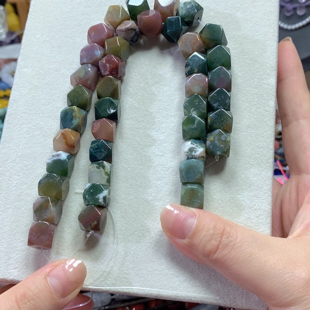 玛瑙/玉髓合金珠宝半成品水草玛瑙八角切短款卡10mm