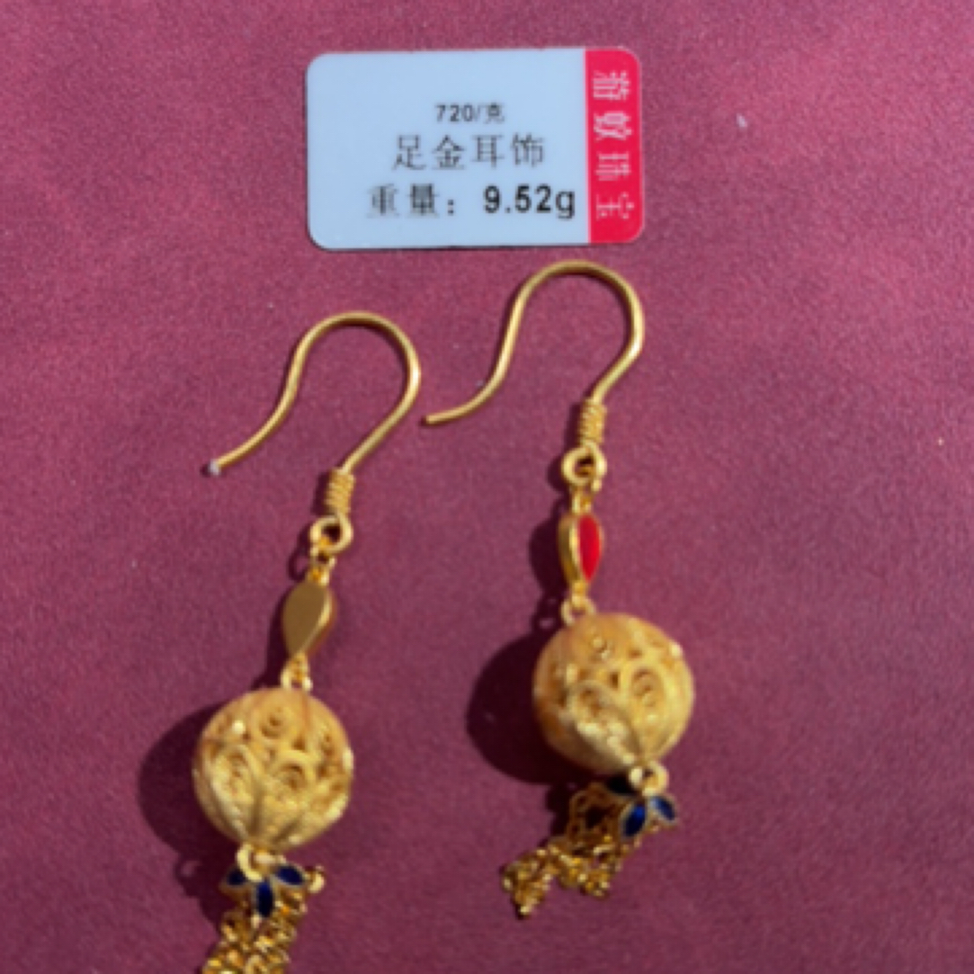 足金999黄金耳饰 繁花