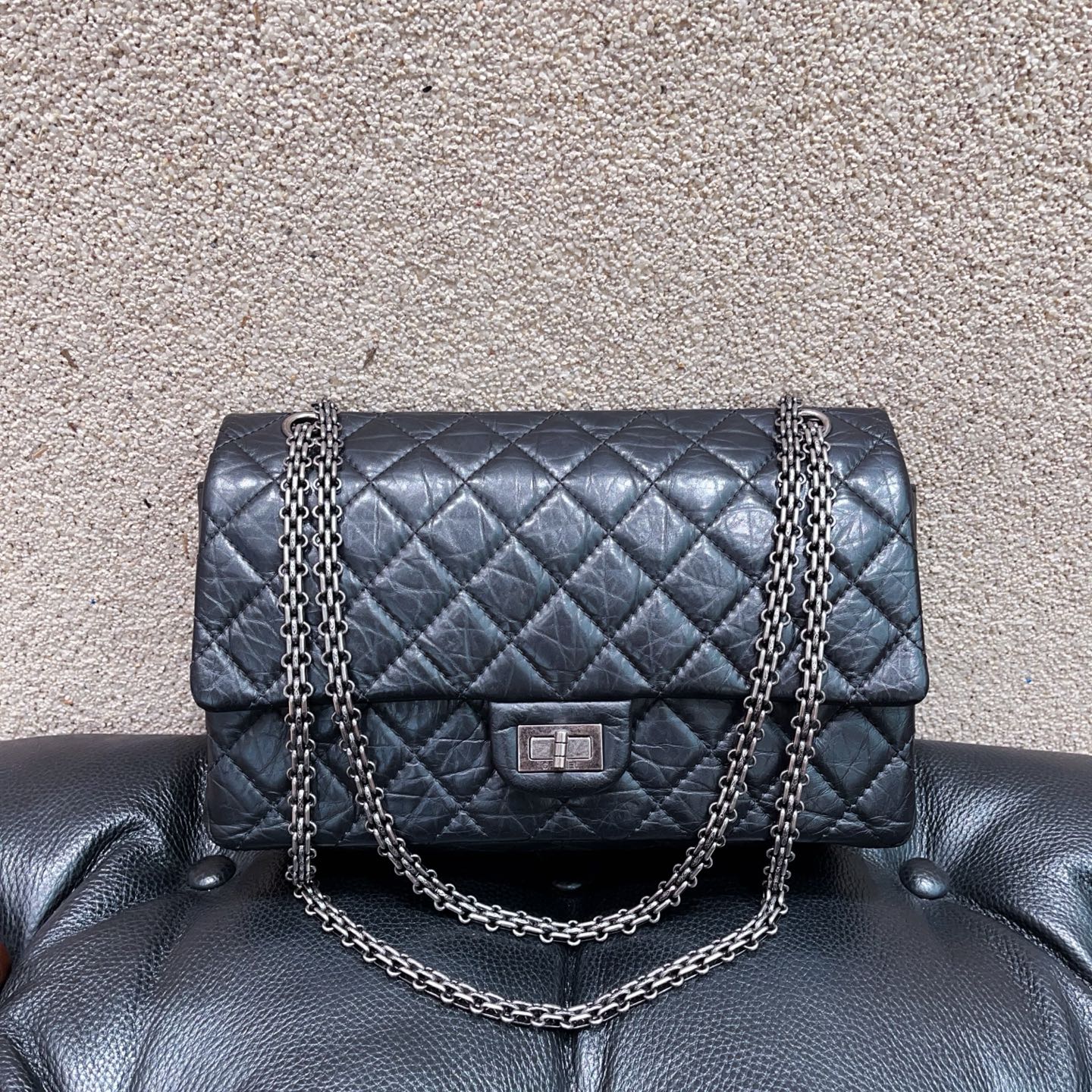 99新 Chanel/香奈儿 2.55黑银 复古小牛皮 单肩斜挎链条包 17开