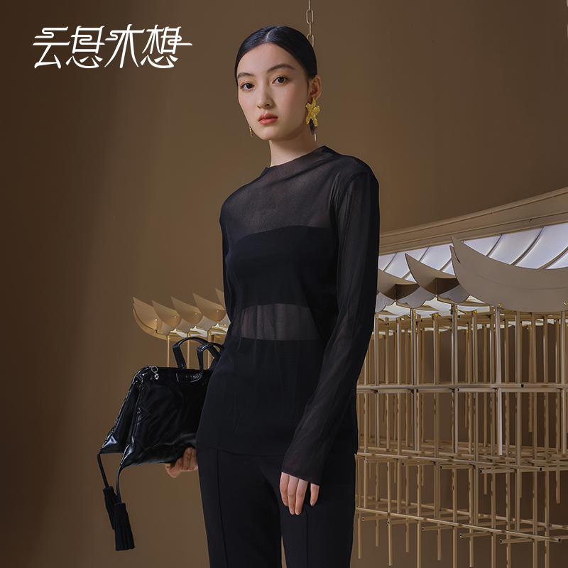 Ysimo-X云思木想 千媚月影 轻薄优雅半高领针织网布T恤12904