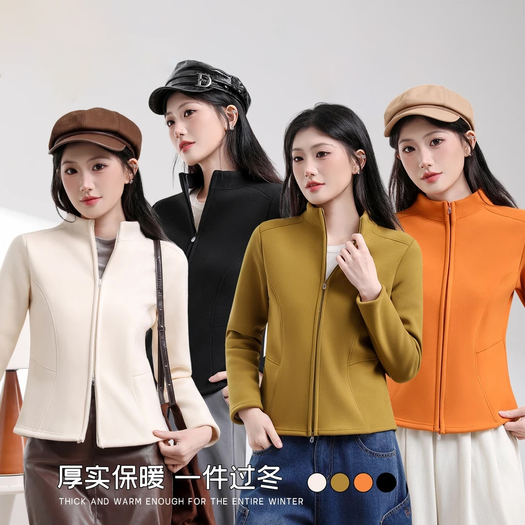 【加厚绵羊毛+桑蚕丝+蓄热贴片】石墨烯保暖双拉链显瘦鱼骨外套上衣