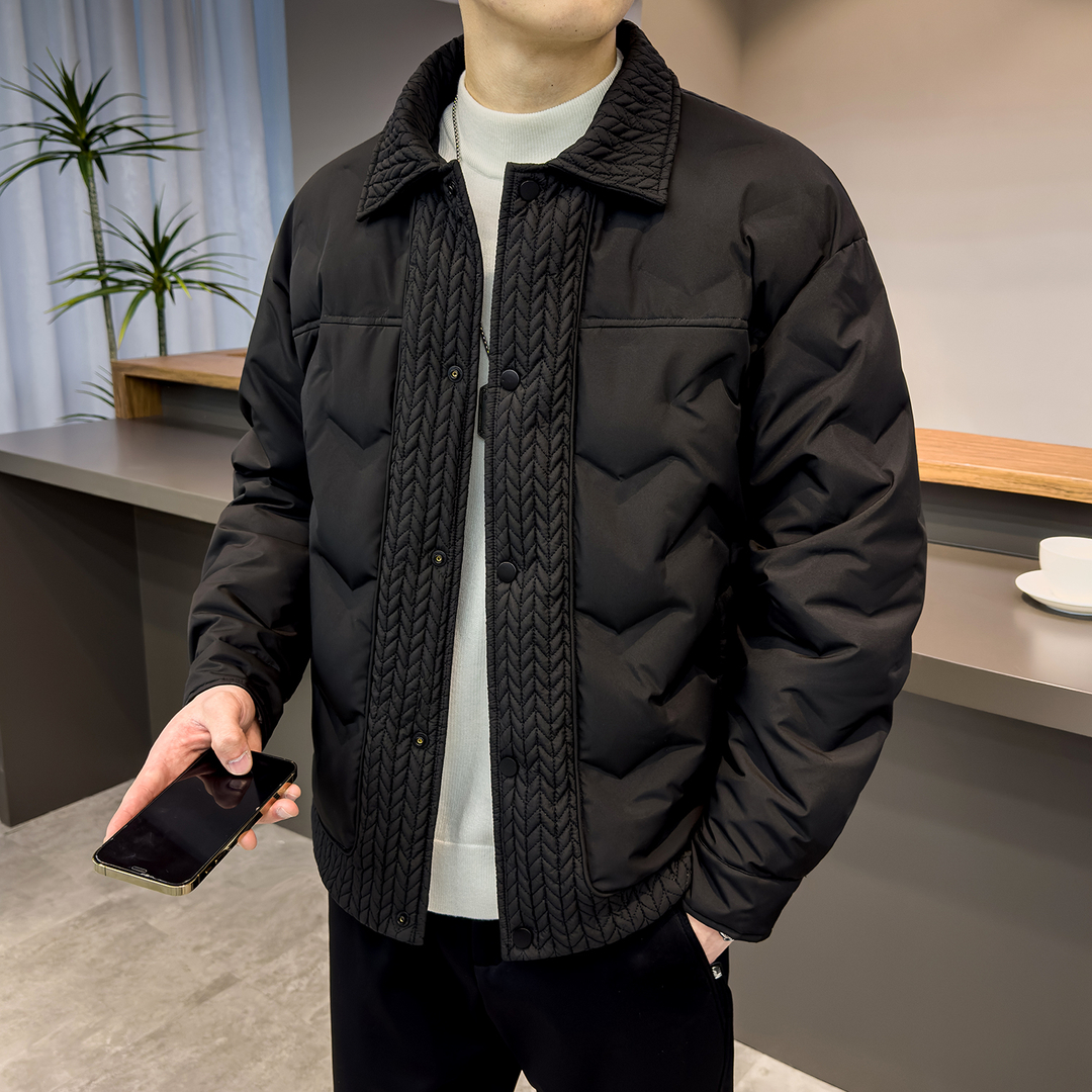 【万达撤柜】羽绒服男士冬季麦穗拼接时尚翻领保暖宽松轻薄羽绒外套