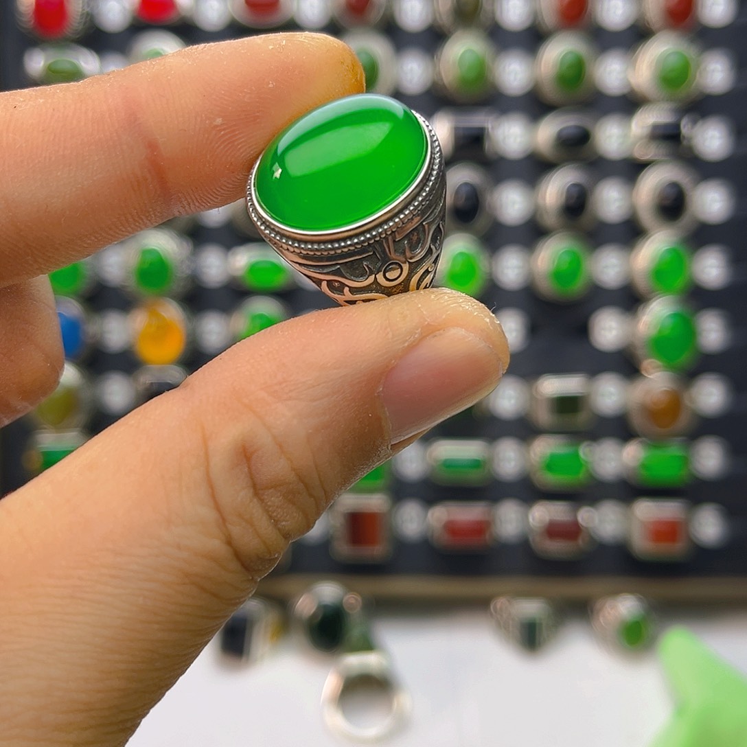 玛瑙/玉髓戒指银S925镶嵌