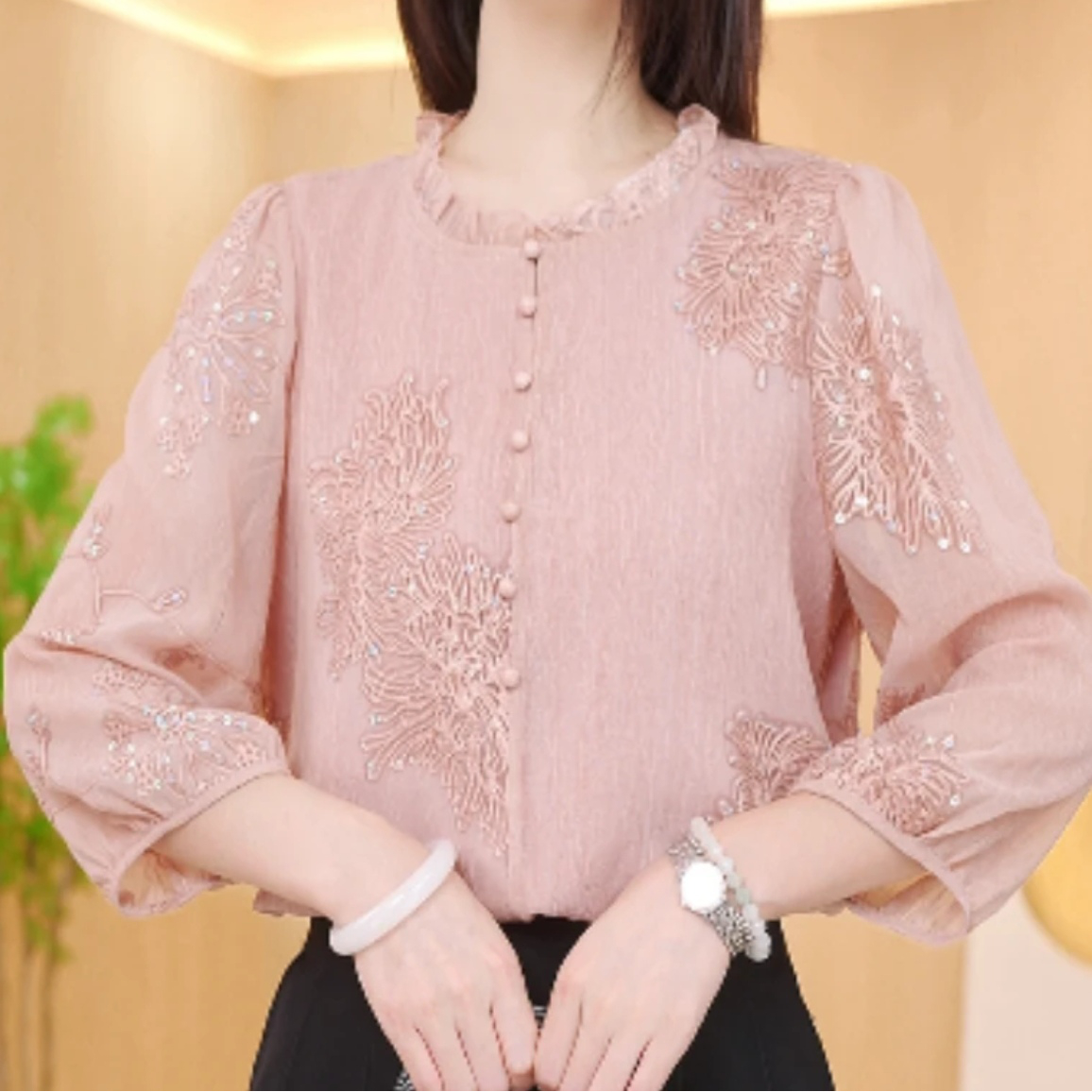 现货2025新款七分袖新中式国风设计感气质小衫