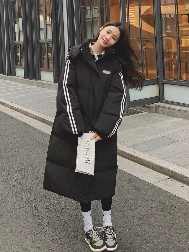 可拆卸帽中戏黑色棉服女长款过膝2025冬韩系宽松加厚棉衣棉袄外套