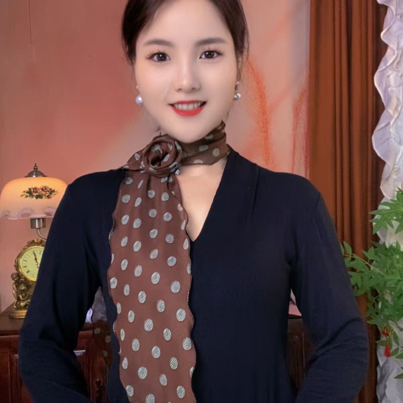 春秋新款韩版印花丝绸气质百搭小长巾丝巾