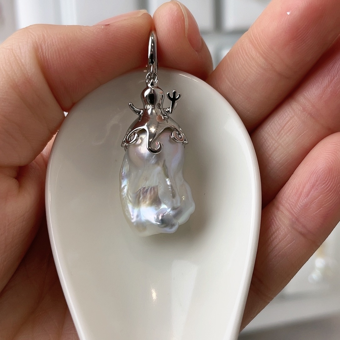 淡水珍珠天然珍珠巴洛克银S925镶嵌