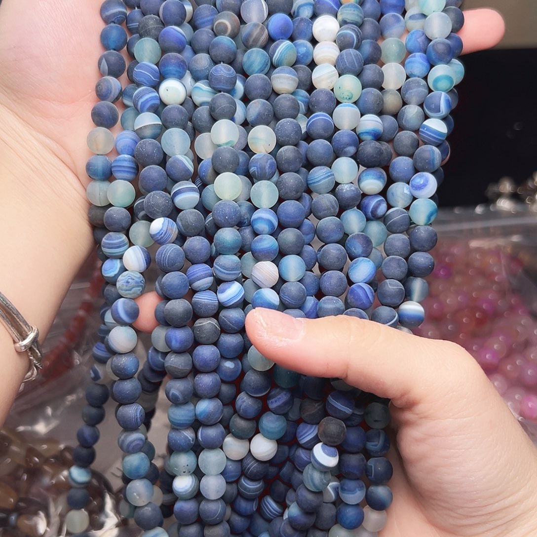 玛瑙/玉髓合金珠宝半成品u475 8.3m 海雾蓝珠一条