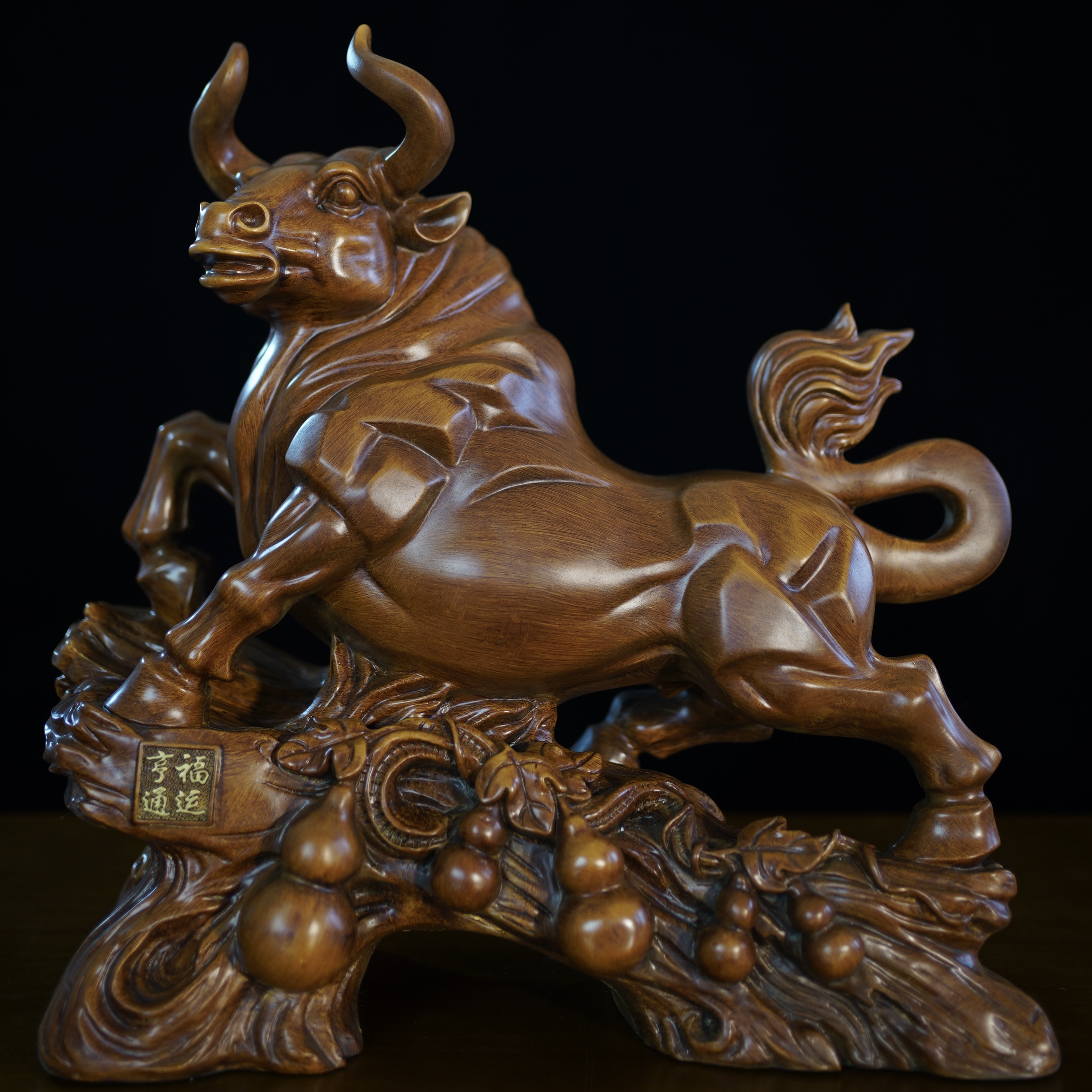 福运亨通牛摆件客厅办公室店铺装饰品玄关博古架（高43cm长40cm）