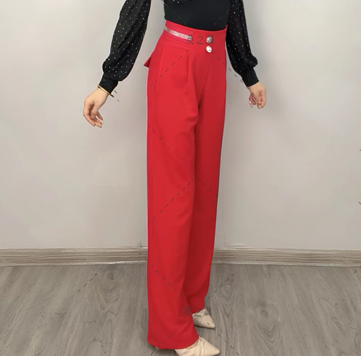 【英之飒】2216烫钻直筒西装裤垂感百搭长裤广场舞水兵舞吉特巴舞服