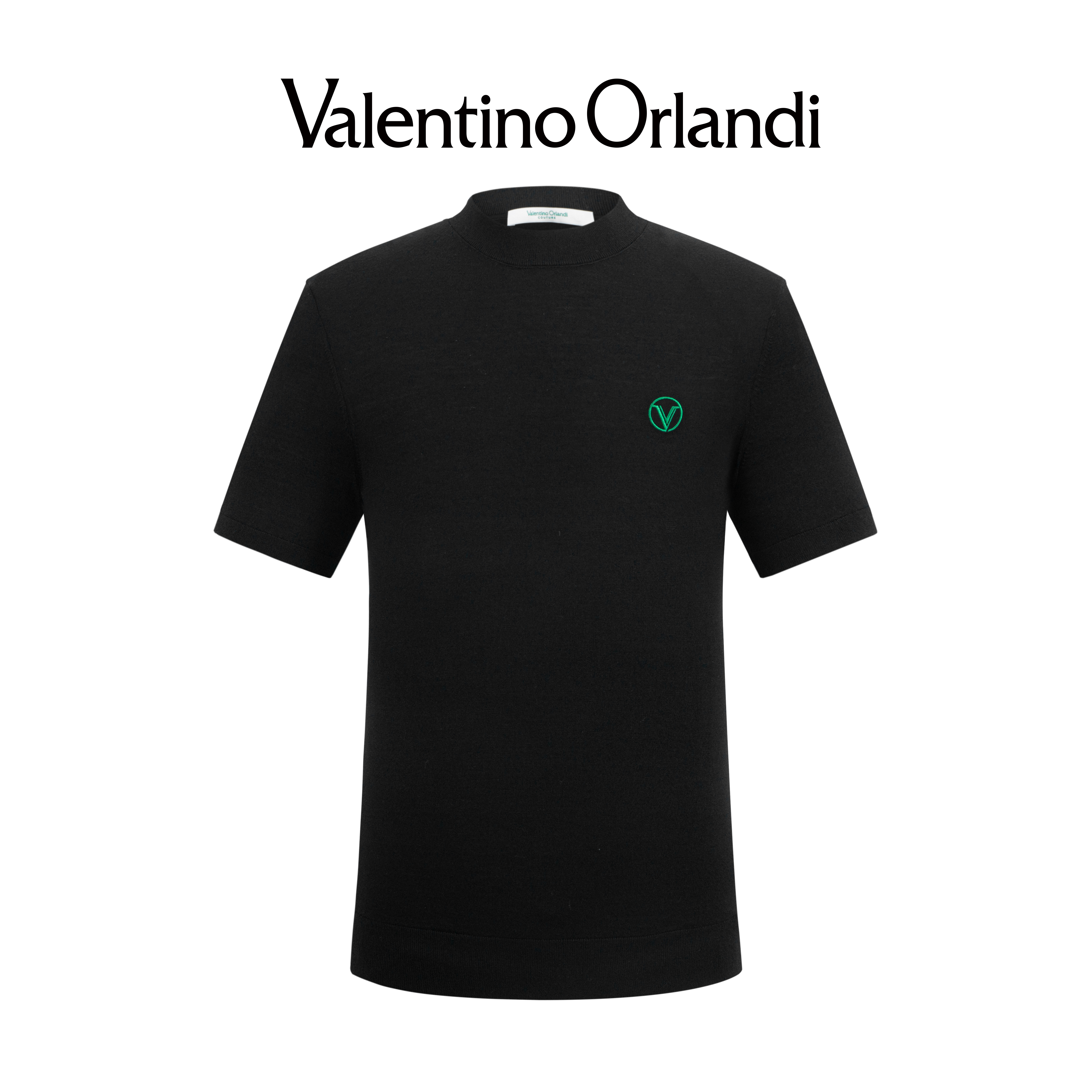 Valentino orlandi男士秋冬A版刺绣小标绵羊毛圆领短袖T恤羊毛衫