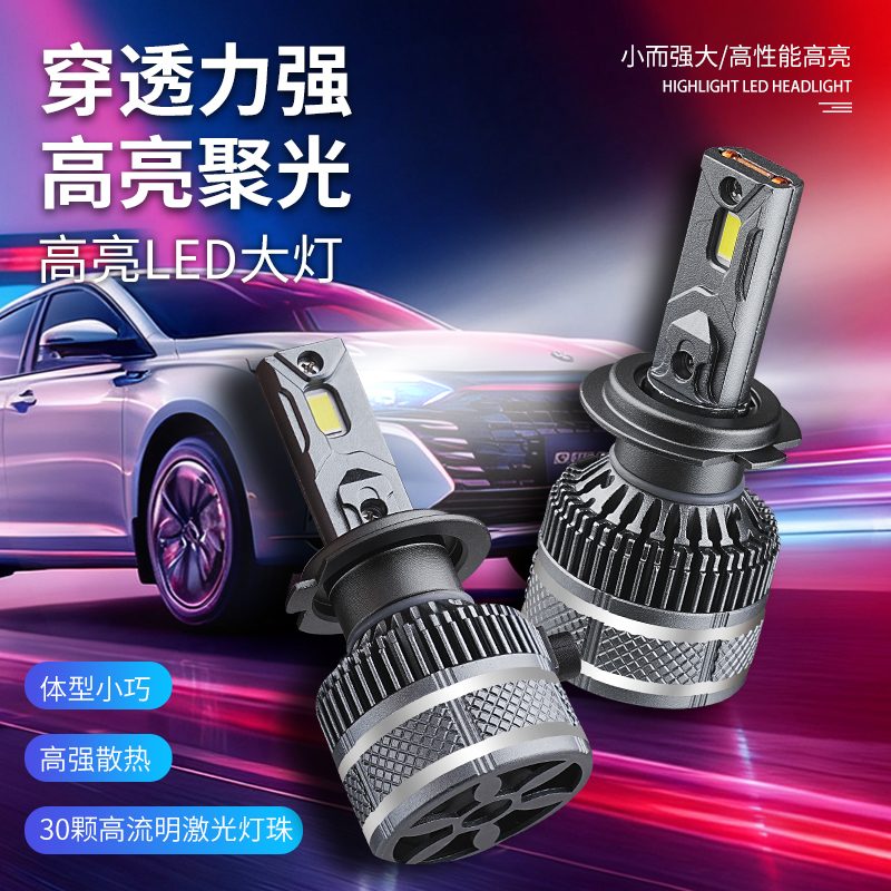 200W双铜管h7led大灯汽车led灯泡h4大功率12V24V高亮h11激光9005