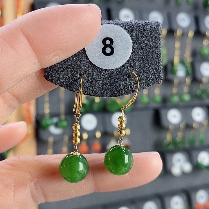 和田玉耳饰18K金镶嵌