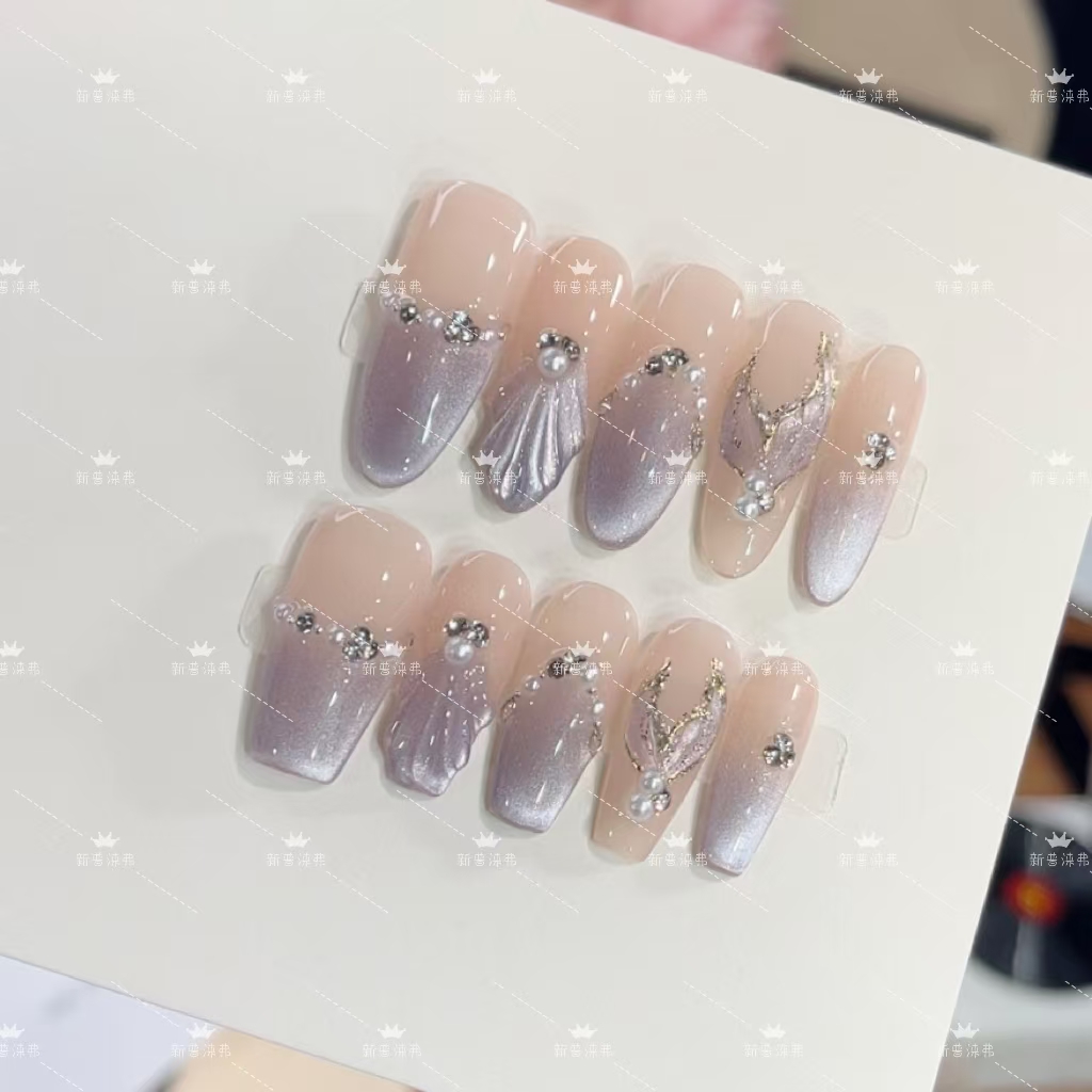 【紫姬人鱼】温柔少女高级气质纯欲猫眼美甲纯手工穿戴甲