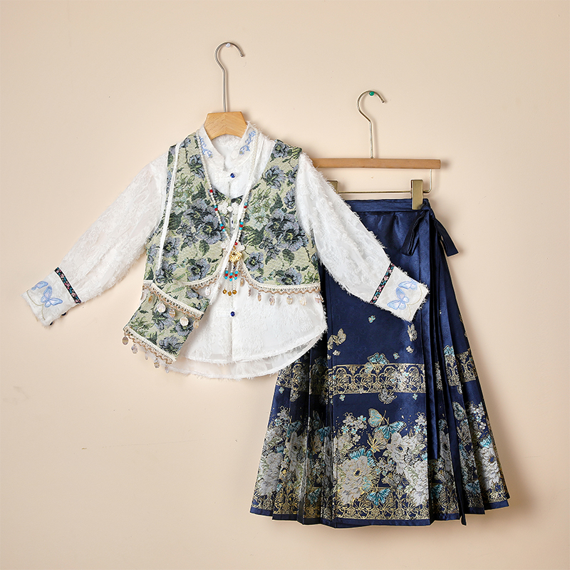 槿木缘【蝶恋花】汉服女童新中式马面裙儿童2025新款小女孩套装春季