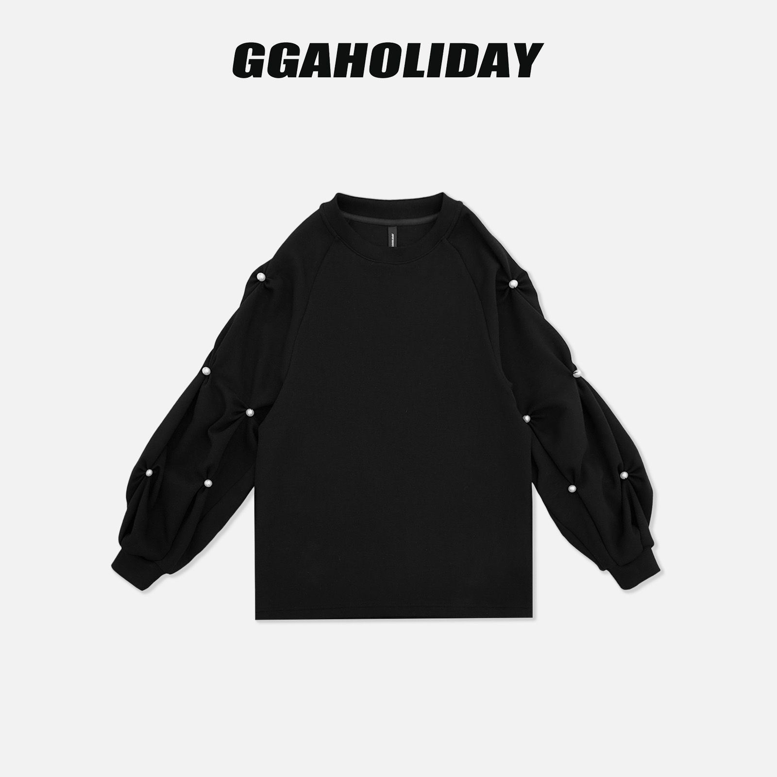 GGAHOLIDAY秋季时尚休闲百搭宽松简约潮流黑色长袖卫衣-153208