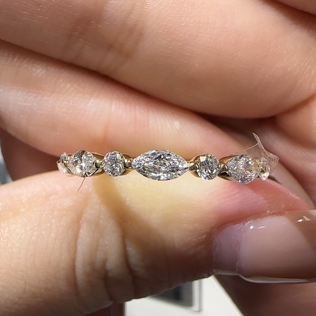 实验室培育钻石18K金镶嵌马眼排戒