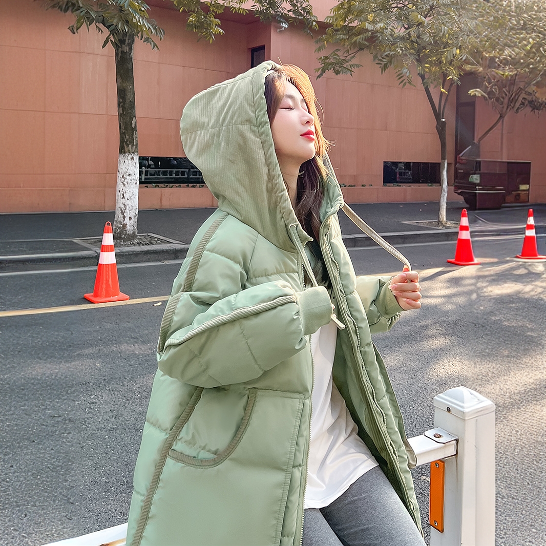 8813#中长款棉服女冬季新款棉袄厚过膝黑色棉衣外套JM102.T