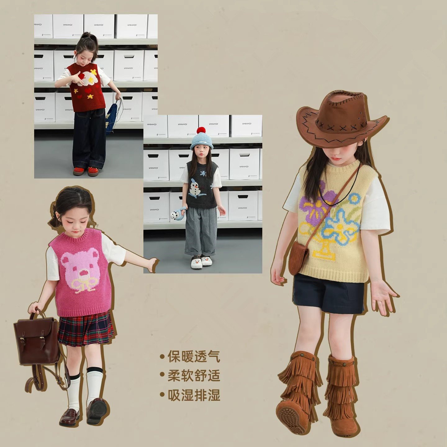 女童卡通提花针织马甲2026春季新款宝宝毛衣无袖背心上衣百搭坎肩