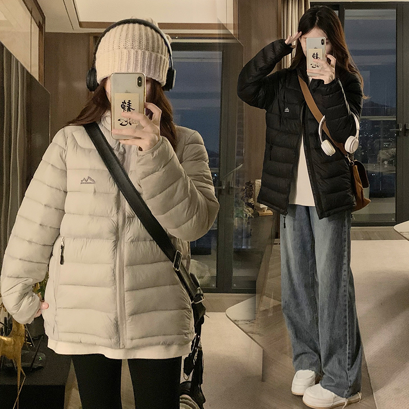 运动风拉链短款立领加厚百搭休闲连帽棉衣女简单百搭冬季外套