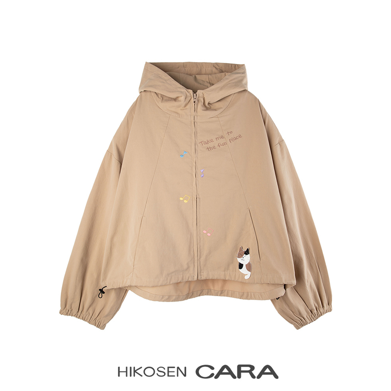 HIKOSEN CARA卡拉猫短外套日本潮牌棉质连帽长袖短款春季女上衣