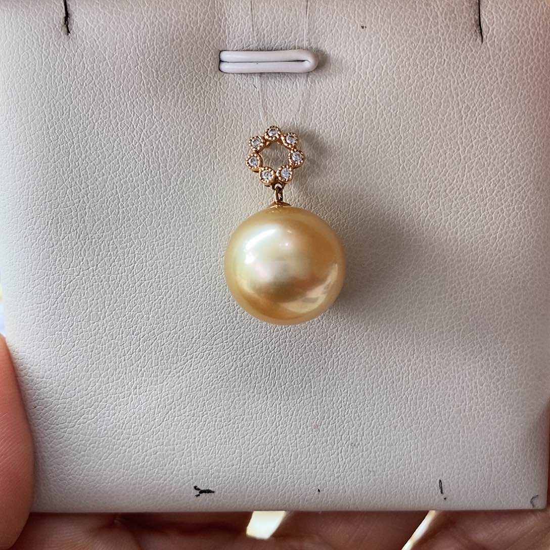 海水珍珠吊坠(不含链)18K金镶嵌南洋金珠14-15m m