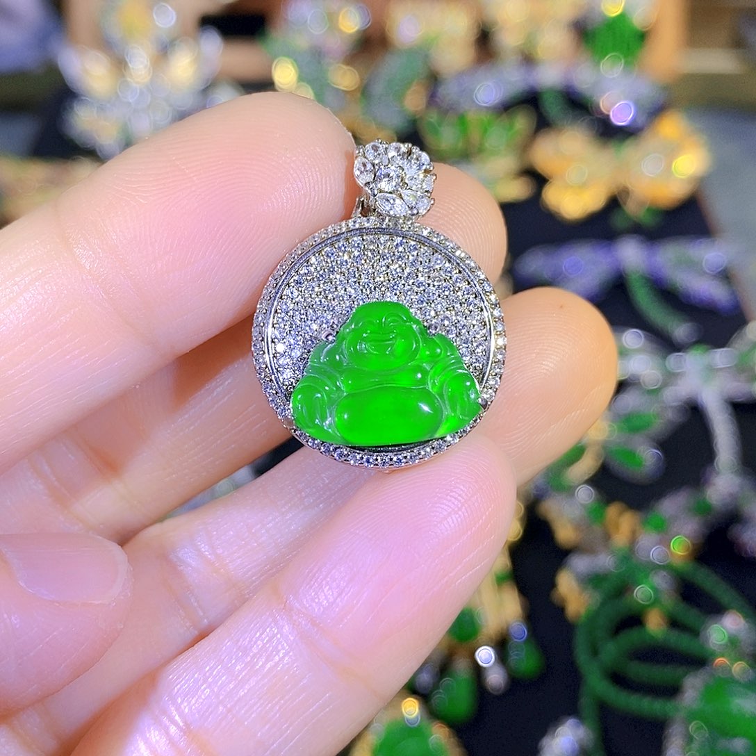 吊坠(不含链)银S925镶嵌翡翠