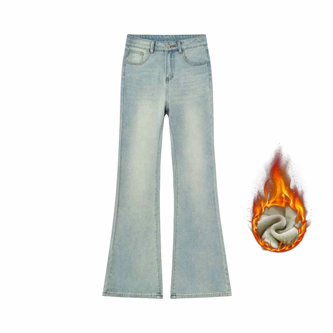 秋冬高腰牛仔裤女弹力微喇叭裤修身显瘦复古百搭喇叭裤小个子九分