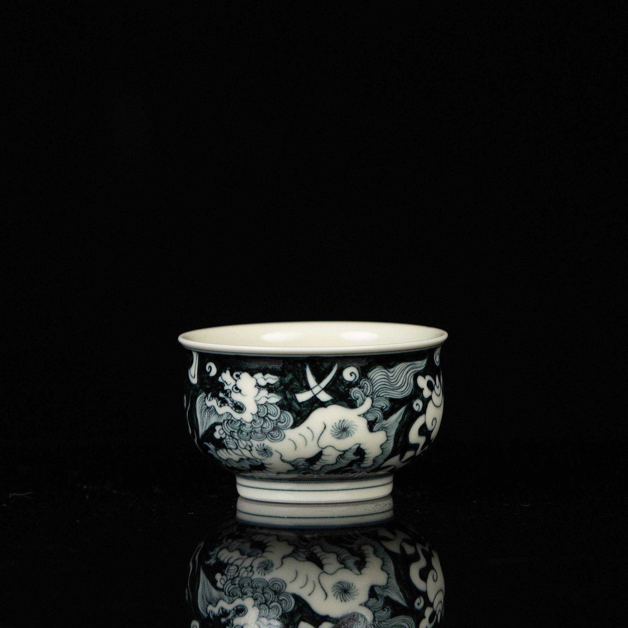 【利贞】青花蓝底满工狮子炉式杯约120cc纯手绘制茶具LQT