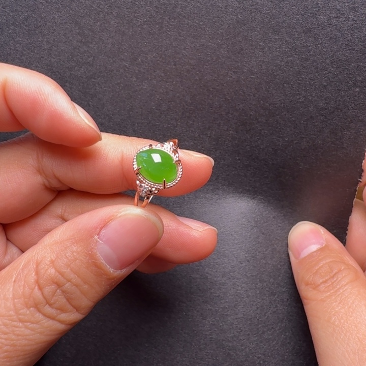 和田玉（碧玉）银S925镀金镶嵌戒指