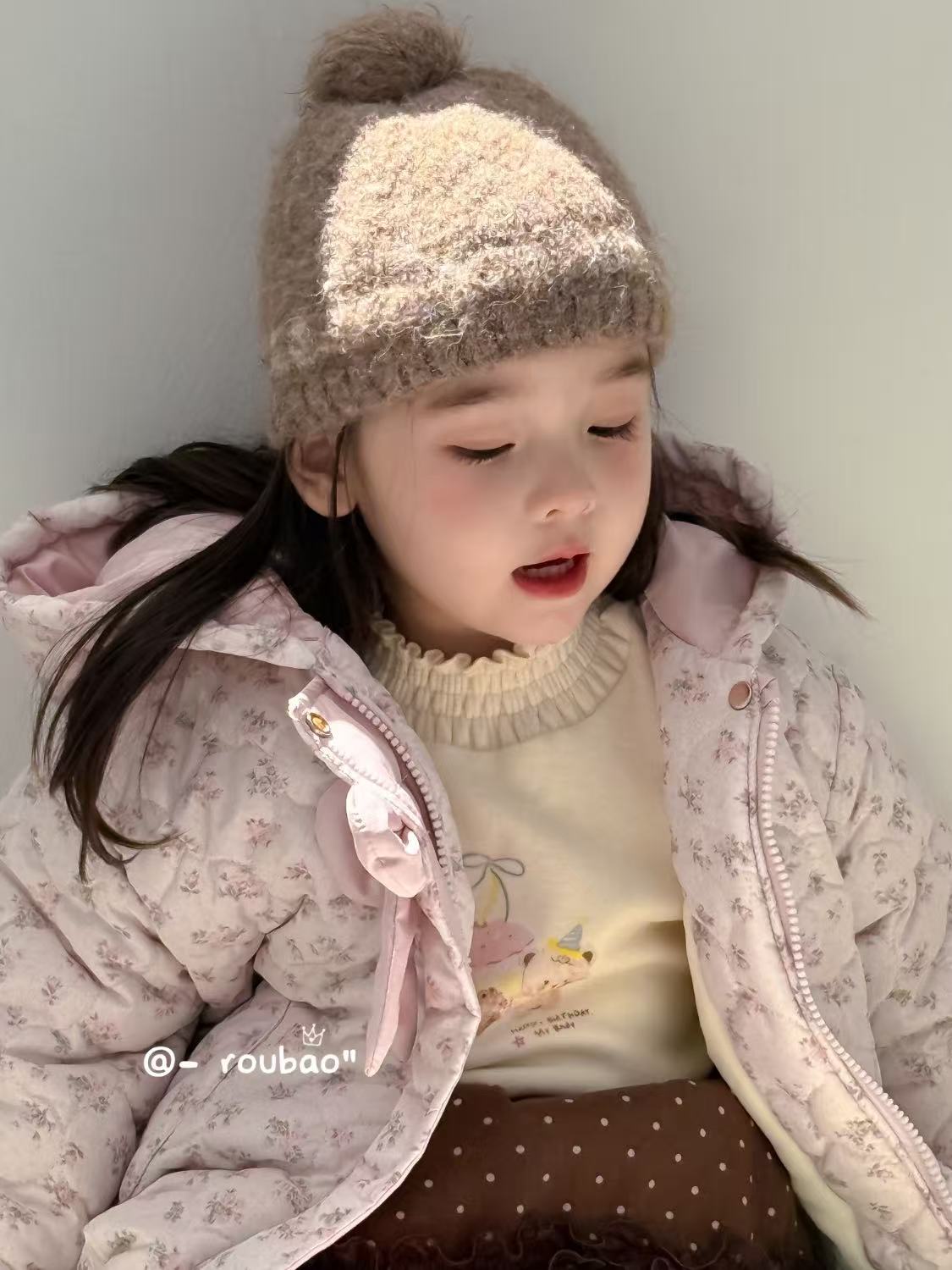 （肉宝）2025冬季加棉加厚连帽碎花棉服儿童女宝加绒棉衣韩版宝宝
