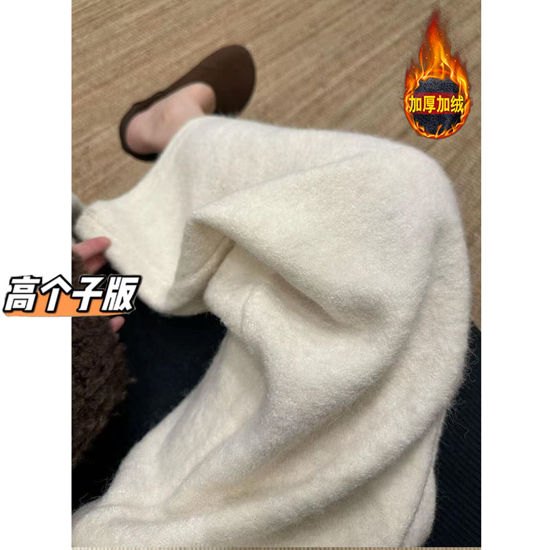 裤长112cm高个子加长毛呢糯米裤羊毛阔腿裤女秋冬加绒拖地直筒裤