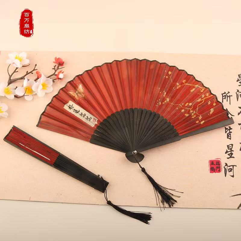 古风折扇学生中国风小扇子汉服舞蹈女红色折叠国风折叠扇子