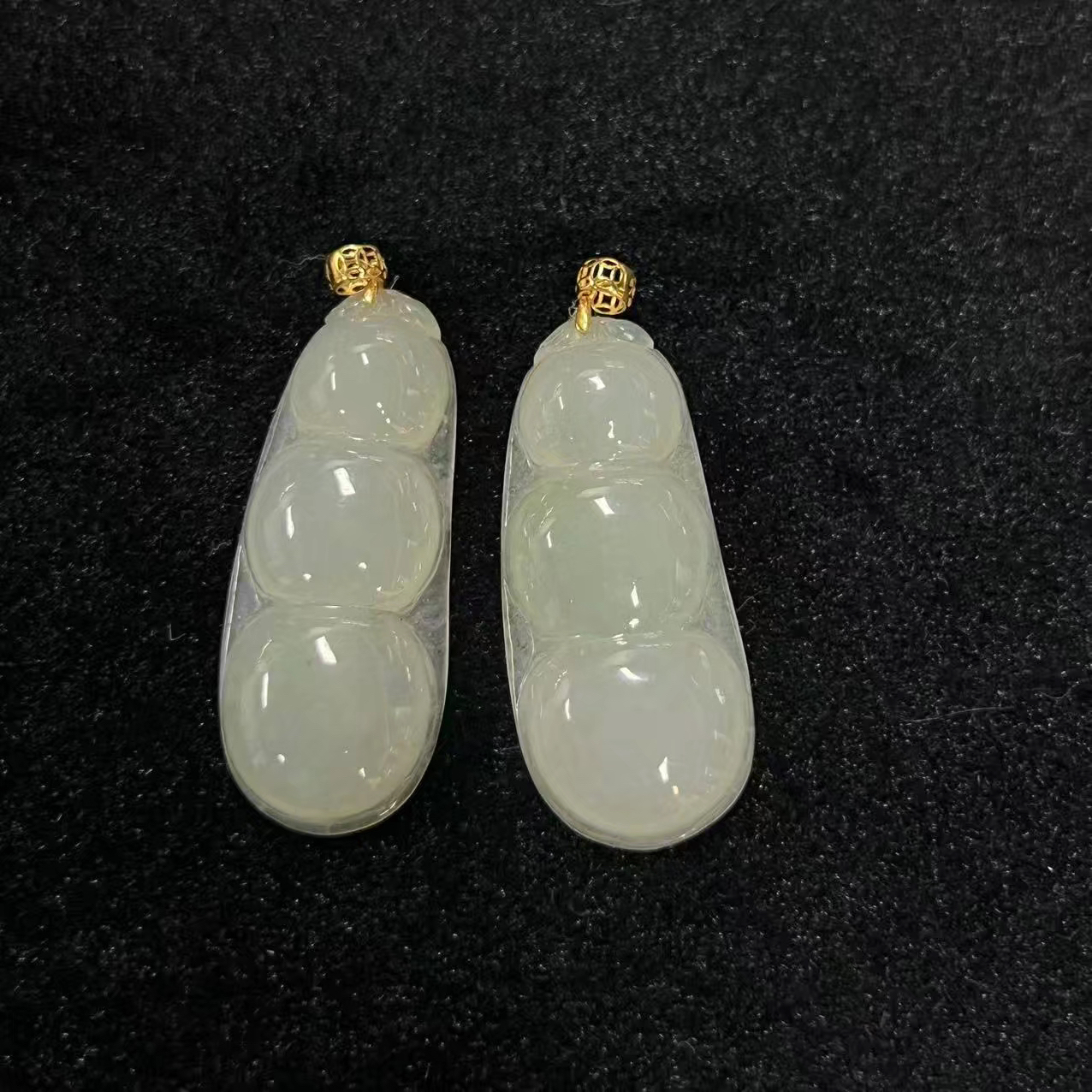 缅甸翡翠A货豆子吊坠18k金扣头