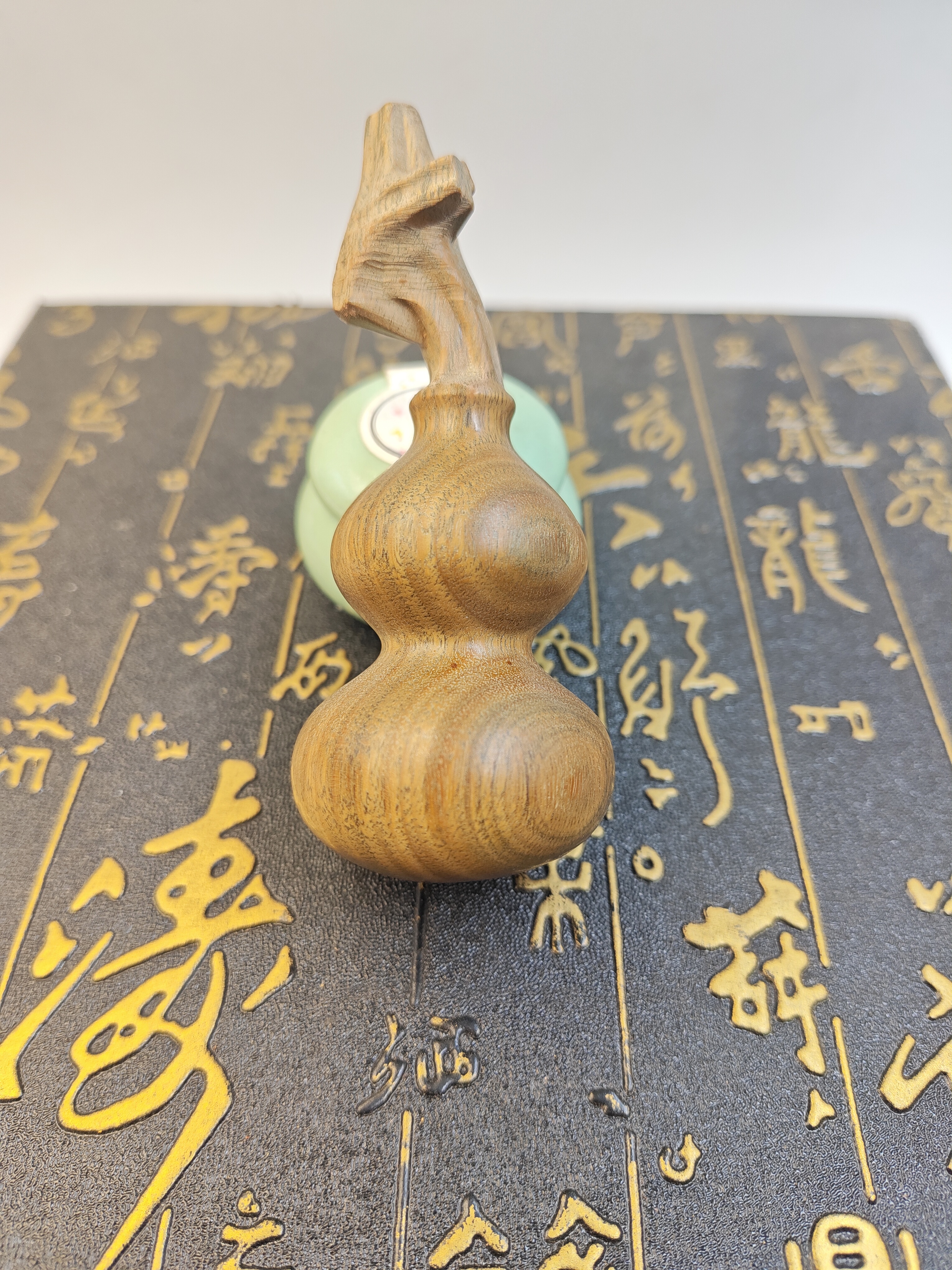 天然绿檀大葫芦手把件（原木原色 无漆无蜡）