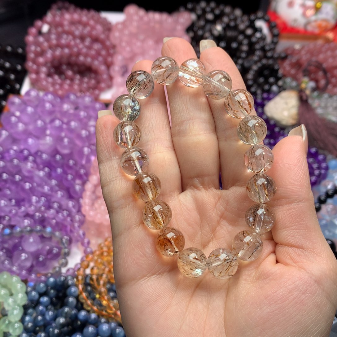 水晶手链未镶嵌透体黑金超七卡11 