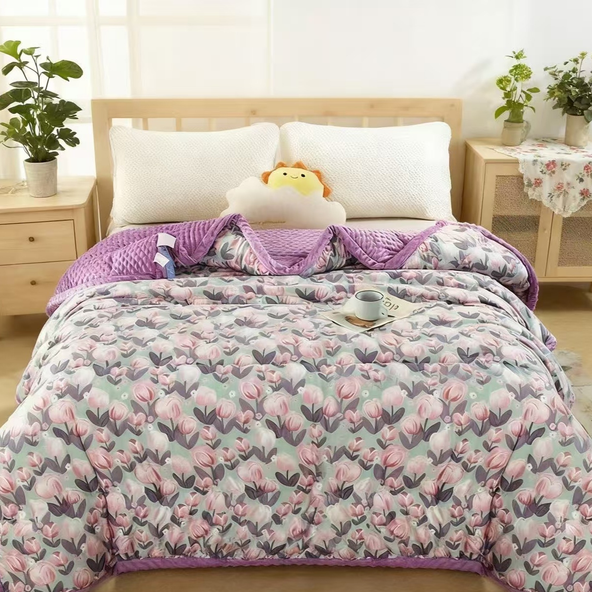 【试睡三十天】2025新款豆豆被被子轻奢舒适 浅紫花田