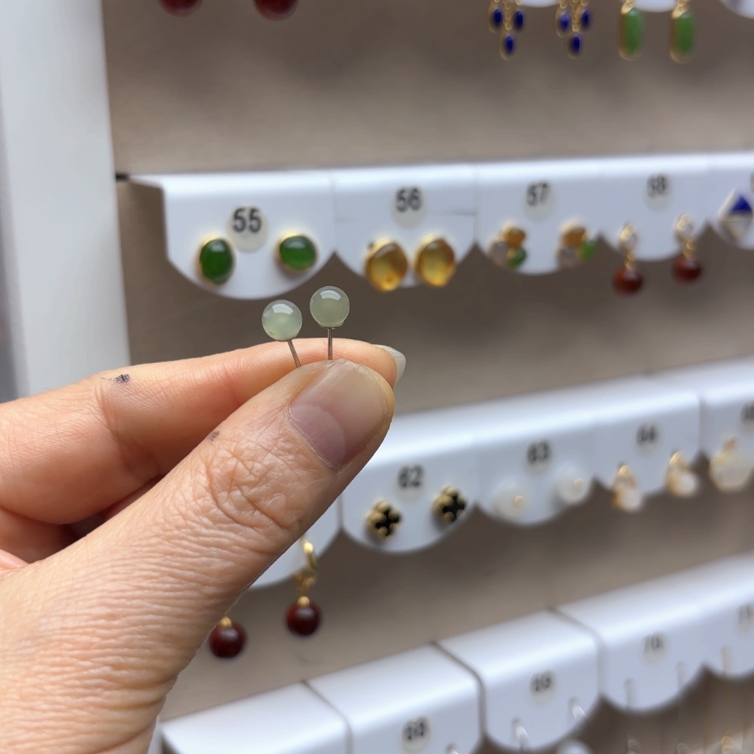 和田玉耳饰银S925镶嵌