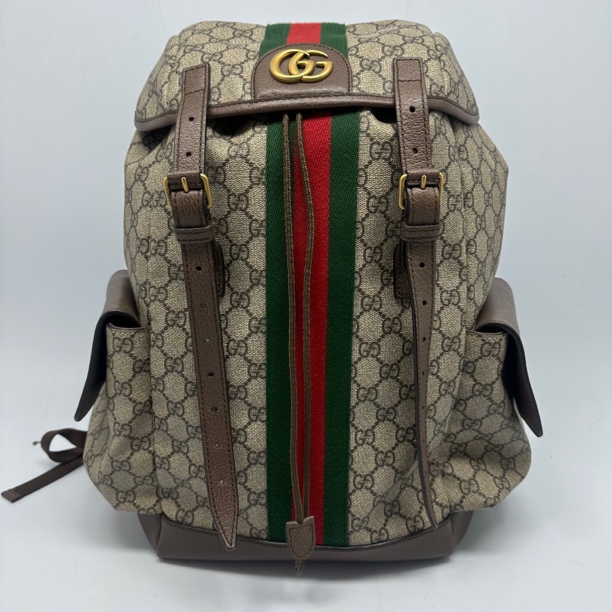 99新 GUCCI/古驰 经典红蓝拼色老花双肩包2334