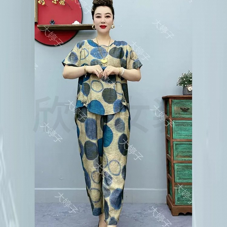 套装女洋气短袖女2025新款中年薄款大码高档妈妈装时髦两件套母亲