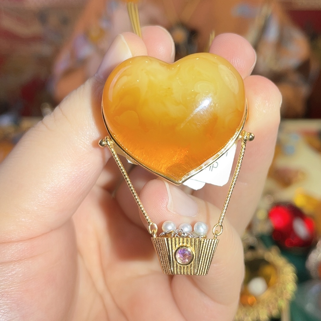 蜜蜡吊坠(赠链)银S925镀金镶嵌胸针