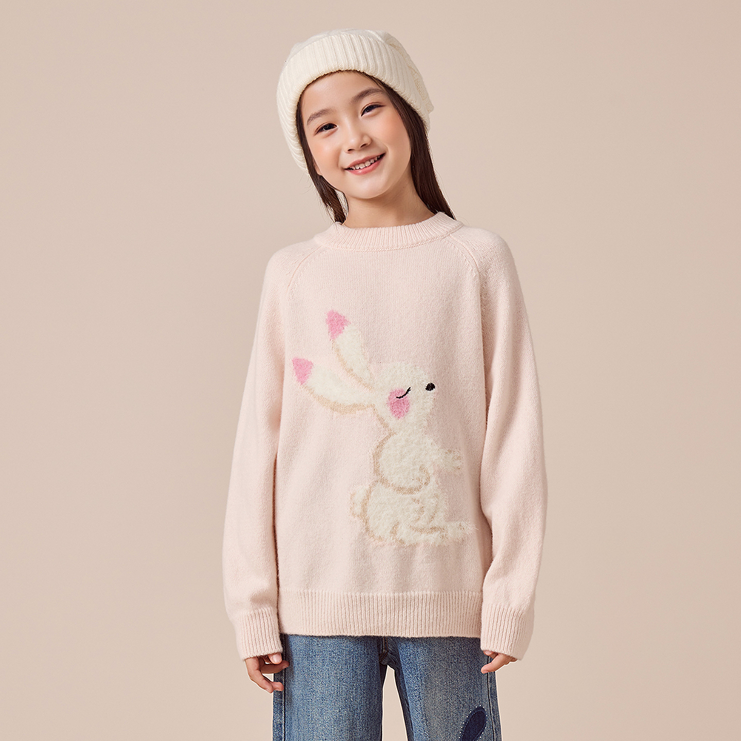 [商场同款]EP雅莹童装2025秋女童新款可爱小兔子钩花宽松针织毛衣