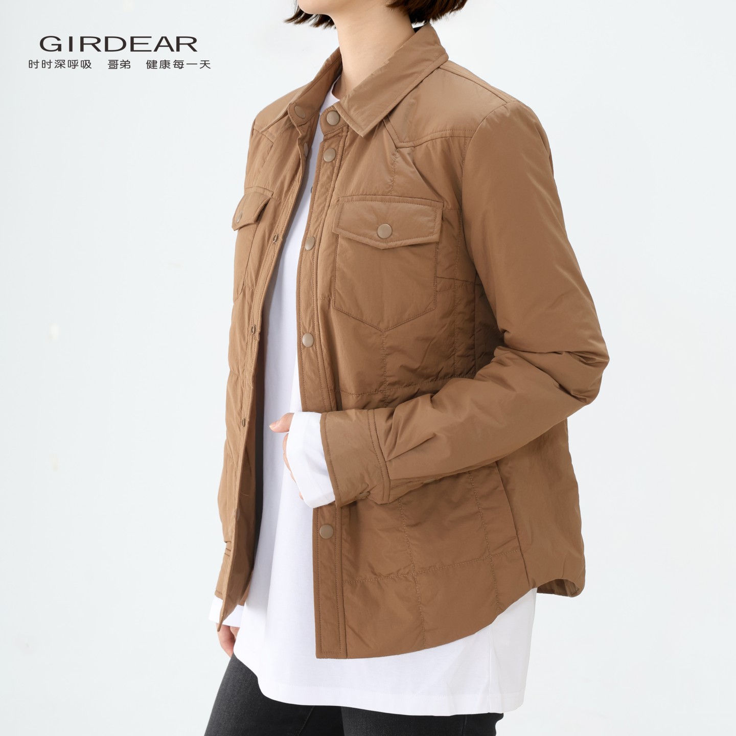 GIRDEAR/哥弟秋冬服饰时尚复古百搭休闲新雪丽棉服衬衫外套140018