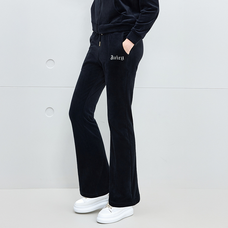Juicy Couture橘滋经典Logo银丝刺绣丝绒女式休闲裤