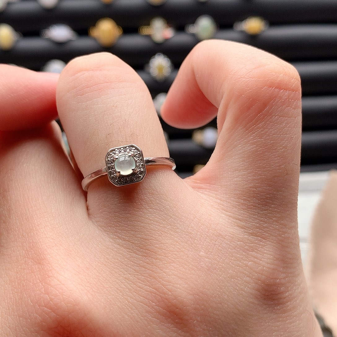 翡翠戒指银S925镶嵌0084