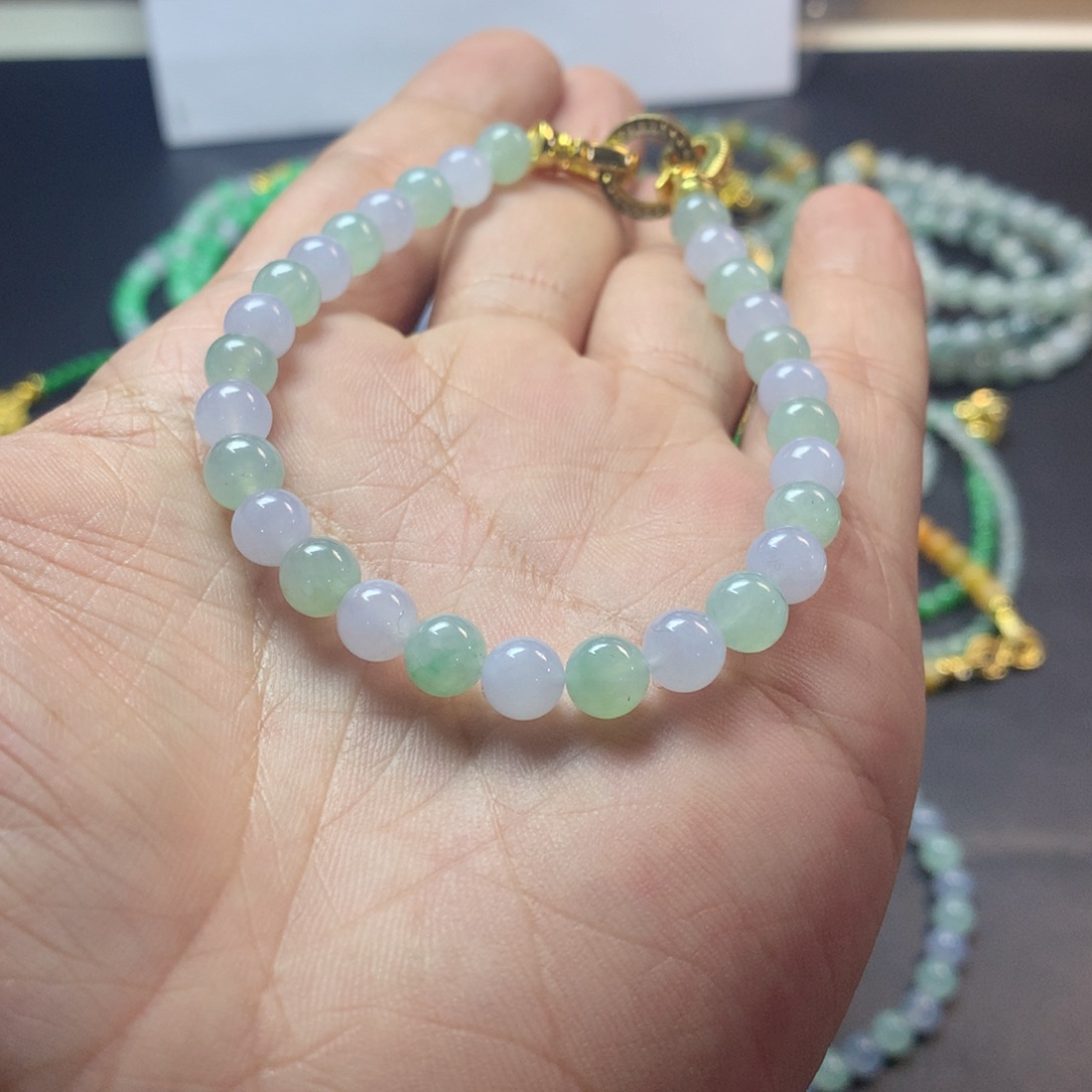 定制翡翠未镶嵌卡6.5双彩紫罗兰手串