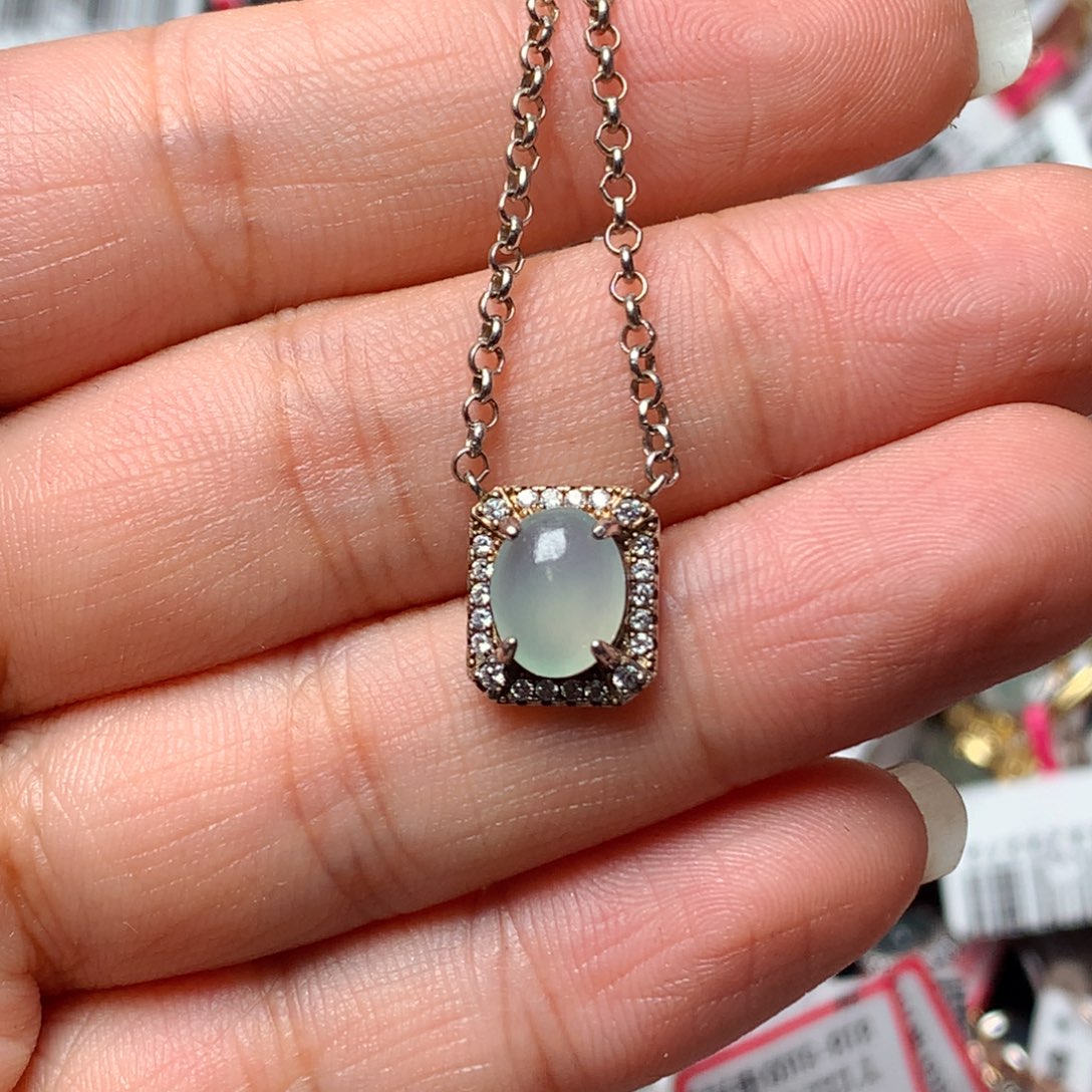 翡翠戒指银S925镶嵌天然翡翠吊坠